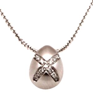 18K White Gold Diamond "X" Egg shaped Pendant with 13 round brilliant diamonds
